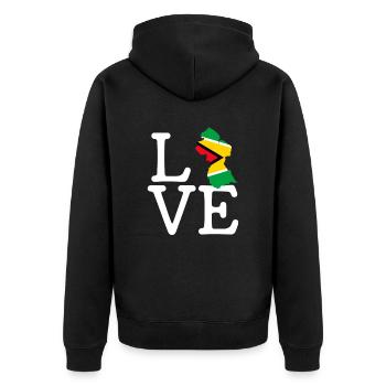 guyana love, guyana - Unisex Premium Bio Zip Hoodie - Schwarz - Hinten - Nico (187cm)