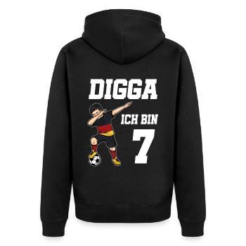 Fußball Junge 7. Geburtstag Fußballer Deutschland - Unisex Premium Bio Zip Hoodie - Schwarz - Hinten - Nico (187cm)