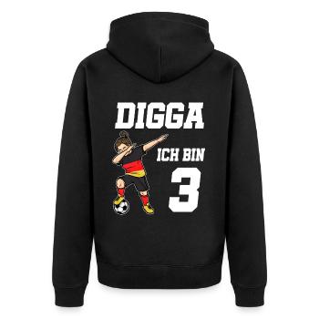 Fußball Mädchen 3. Geburtstag Fußballer Deutschlan - Unisex Premium Bio Zip Hoodie - Schwarz - Hinten - Nico (187cm)