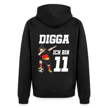 Fußball Mädchen 11. Geburtstag Fußballer Deutschla - Unisex Premium Bio Zip Hoodie - Schwarz - Hinten - Nico (187cm)