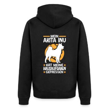 Mein Akita Inu hat meine Hausaufgaben gefressen - Unisex Premium Bio Zip Hoodie - Schwarz - Hinten - Nico (187cm)