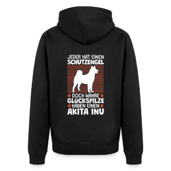 Akita Inu ist mein Schutzengel japanischer Spitz - Unisex Premium Bio Zip Hoodie - Schwarz - Hinten - Nico (187cm)
