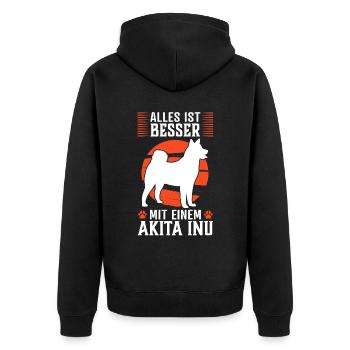 Alles ist besser mit Akita Inu japanischer Spitz - Unisex Premium Bio Zip Hoodie - Schwarz - Hinten - Nico (187cm)