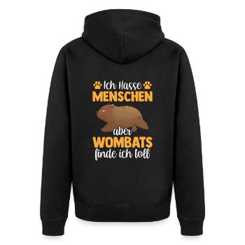 Wombat finde ich toll Australien Beuteltier - Unisex Premium Bio Zip Hoodie - Schwarz - Hinten - Nico (187cm)