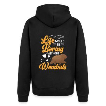 Leben wäre langweilig ohne Wombat - Unisex Premium Bio Zip Hoodie - Schwarz - Hinten - Nico (187cm)