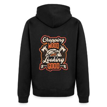 Holz Hacken Und Gut Aussehen Woodworker - Unisex Premium Bio Zip Hoodie - Schwarz - Hinten - Nico (187cm)