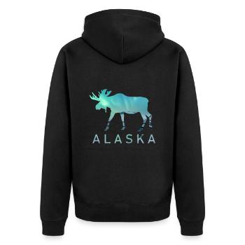 Alaska Geschenk USA Natur Bär Denali Grizzly Wald - Unisex Premium Bio Zip Hoodie - Schwarz - Hinten - Nico (187cm)