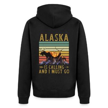 Alaska Geschenk USA Natur Bär Denali Grizzly Wald - Unisex Premium Bio Zip Hoodie - Schwarz - Hinten - Nico (187cm)