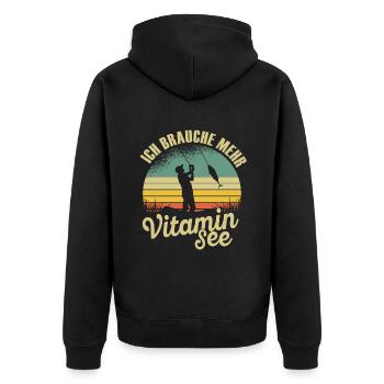 Angeln Tshirt Mann Fischer Rute Fischfang Fishing - Unisex Premium Bio Zip Hoodie - Schwarz - Hinten - Nico (187cm)