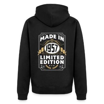 1957 Geburtstag Geschenk Birthday Jahrgang - Unisex Premium Bio Zip Hoodie - Schwarz - Hinten - Nico (187cm)