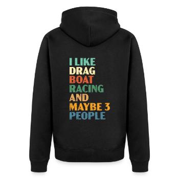 Ich mag Drag Boat Racing und vielleicht 3 Leute - Unisex Premium Bio Zip Hoodie - Schwarz - Hinten - Nico (187cm)