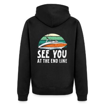 Wir sehen uns an der Endlinie Drag Boat Racing Boat Race - Unisex Premium Bio Zip Hoodie - Schwarz - Hinten - Nico (187cm)