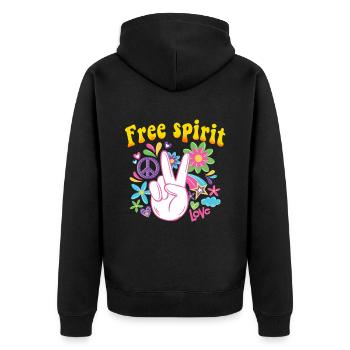 Hippie Geschenk Acidhead Flowerpower Hippi Hippy - Unisex Premium Bio Zip Hoodie - Schwarz - Hinten - Nico (187cm)