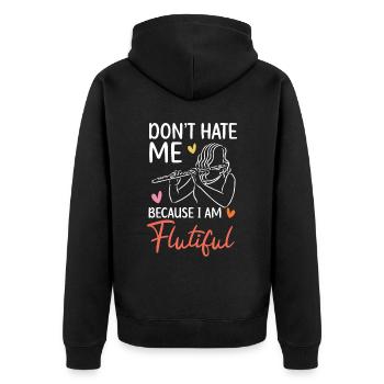 Hasse mich nicht, weil ich ein flötenhafter Flötenspieler bin - Unisex Premium Bio Zip Hoodie - Schwarz - Hinten - Nico (187cm)