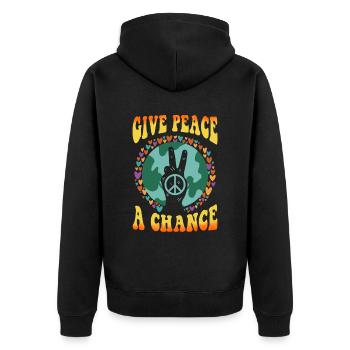 Hippie Tshirt Peace Movement Woodstock Boho Groove - Unisex Premium Organic Zip Hoodie - black - Back - Nico (187cm)