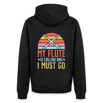 Meine Flöte ruft und ich muss Flötenspieler gehen - Unisex Premium Bio Zip Hoodie - Schwarz - Hinten - Nico (187cm)