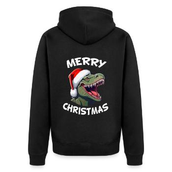 Dinosaurier mit Weihnachtsmütze Frohe Weihnachten - Unisex Premium Bio Zip Hoodie - Schwarz - Hinten - Nico (187cm)