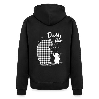 Papa Bear Grau Büffelkaro - Unisex Premium Bio Zip Hoodie - Schwarz - Hinten - Nico (187cm)