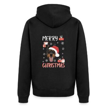 Dobermann Frohe Weihnachten - Unisex Premium Bio Zip Hoodie - Schwarz - Hinten - Nico (187cm)