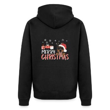 Dobermann Frohe Weihnachten - Unisex Premium Bio Zip Hoodie - Schwarz - Hinten - Nico (187cm)