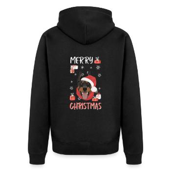 Dobermann Frohe Weihnachten - Unisex Premium Bio Zip Hoodie - Schwarz - Hinten - Nico (187cm)
