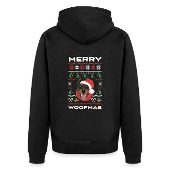 Dobermann Frohe Weihnachten - Unisex Premium Bio Zip Hoodie - Schwarz - Hinten - Nico (187cm)