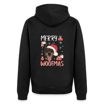 Dobermann Frohe Weihnachten - Unisex Premium Bio Zip Hoodie - Schwarz - Hinten - Nico (187cm)