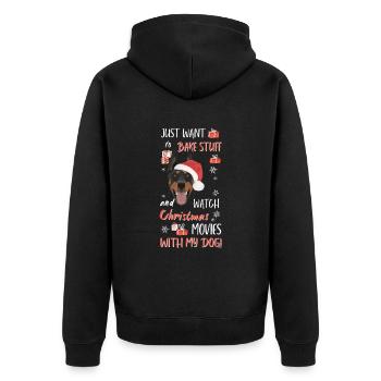Dobermann Frohe Weihnachten - Unisex Premium Bio Zip Hoodie - Schwarz - Hinten - Nico (187cm)
