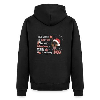 Dobermann Frohe Weihnachten - Unisex Premium Bio Zip Hoodie - Schwarz - Hinten - Nico (187cm)