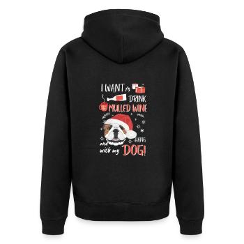 Bouledogue anglais vin chaud Noël - Veste à capuche bio Premium Unisexe - noir - Dos - Nico (187cm)