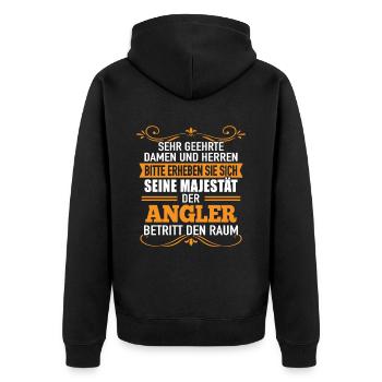 Angler Spaß Damen Herren Angler Betritt Den Raum - Unisex Premium Bio Zip Hoodie - Schwarz - Hinten - Nico (187cm)