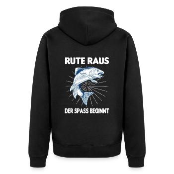 Rute Raus Der Spaß Beginnt Karpfen Angeln Fischer - Unisex Premium Bio Zip Hoodie - Schwarz - Hinten - Nico (187cm)