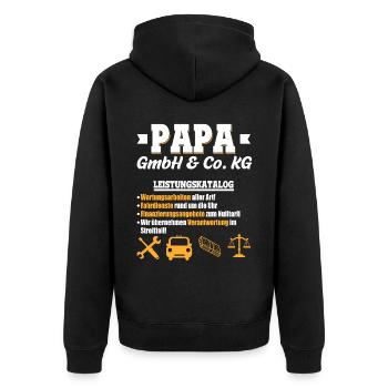 Papa GmbH & Co Leistungskatalog Vaterschaft Kinder - Unisex Premium Bio Zip Hoodie - Schwarz - Hinten - Nico (187cm)