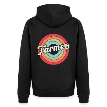 Farming Farmer Retro Vintage - Unisex Premium Bio Zip Hoodie - Schwarz - Hinten - Nico (187cm)