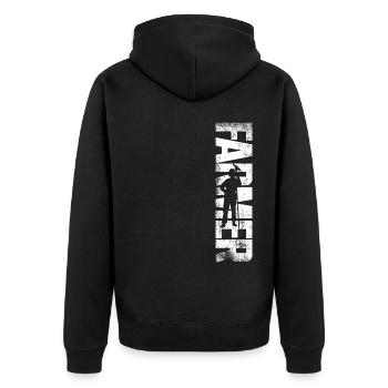 Farming Farmer Vintage Farmer - Unisex Premium Bio Zip Hoodie - Schwarz - Hinten - Nico (187cm)