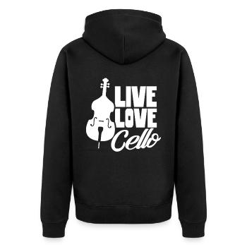 Leben Liebe Cello Musiker Cellist Cellos - Unisex Premium Bio Zip Hoodie - Schwarz - Hinten - Nico (187cm)