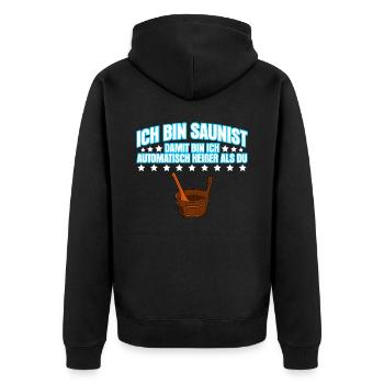 Sauna Saunisten Heißer Saunist Saunieren - Unisex Premium Bio Zip Hoodie - Schwarz - Hinten - Nico (187cm)