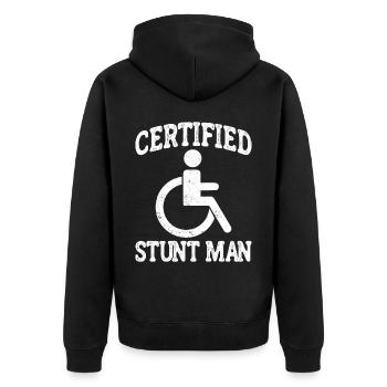 Querschnittsgelähmt Handicap Paraplegie Zertifizie - Unisex Premium Bio Zip Hoodie - Schwarz - Hinten - Nico (187cm)