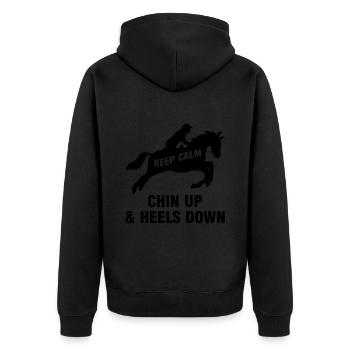 Ruhe Bewahren Kinn Hoch Pferde Reiten Sport Event - Unisex Premium Bio Zip Hoodie - Schwarz - Hinten - Nico (187cm)