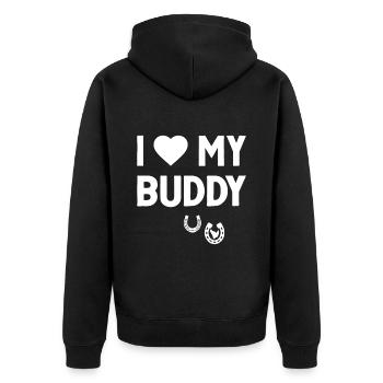 Ich Liebe Meinen Kumpel Pferdehufe Herz Zeichen - Unisex Premium Bio Zip Hoodie - Schwarz - Hinten - Nico (187cm)