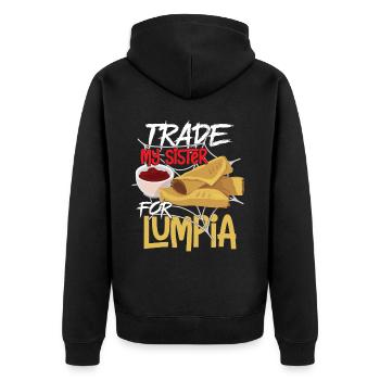 Trade My Sister For Lumpia - Unisex Premium Organic Zip Hoodie - black - Back - Nico (187cm)