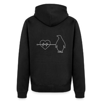 Pinguin Herzschlag - Unisex Premium Bio Zip Hoodie - Schwarz - Hinten - Nico (187cm)