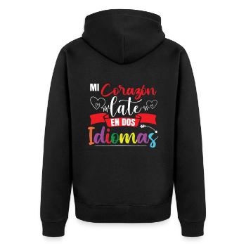 Spanischlehrerschule Zweisprachig - Unisex Premium Bio Zip Hoodie - Schwarz - Hinten - Nico (187cm)