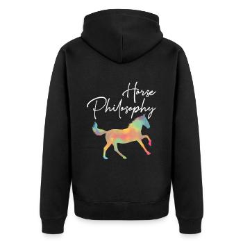 Pferd Philosophie Reiten Tier Western Style - Unisex Premium Bio Zip Hoodie - Schwarz - Hinten - Nico (187cm)