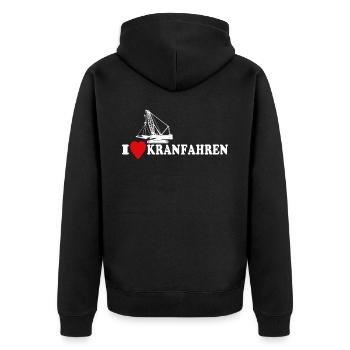 Kran Liebe Kran Fahren - Unisex Premium Bio Zip Hoodie - Schwarz - Hinten - Nico (187cm)