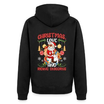 Einhorn Pferde Reitern Weihnachen Liebe Reiten - Unisex Premium Bio Zip Hoodie - Schwarz - Hinten - Nico (187cm)