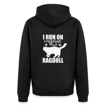 I Run on Caffeine and Ragdoll Domestic Cat - Unisex Premium Organic Zip Hoodie - black - Back - Nico (187cm)