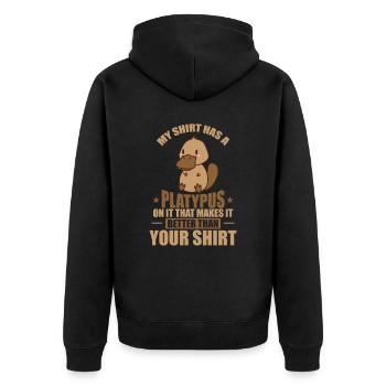 My Tee has a Platypus on it Schnabeltier - Unisex Premium Bio Zip Hoodie - Schwarz - Hinten - Nico (187cm)