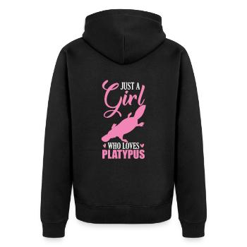Just a Girl who loves Platypus Schnabeltier - Unisex Premium Bio Zip Hoodie - Schwarz - Hinten - Nico (187cm)