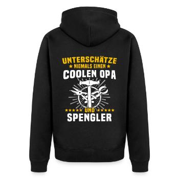 Spengler Opa Bauspengler Grossvater - Unisex Premium Bio Zip Hoodie - Schwarz - Hinten - Nico (187cm)
